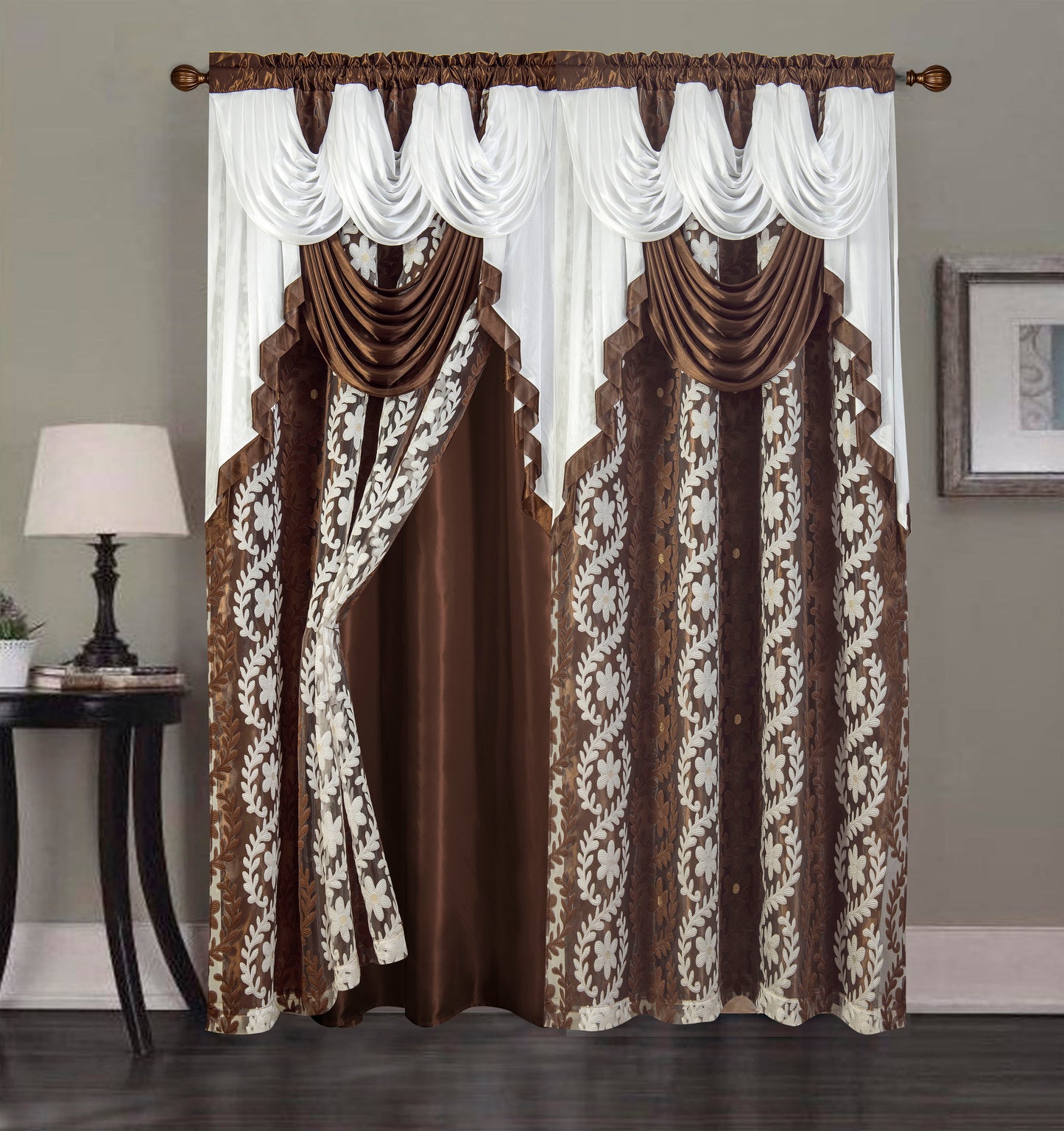 2PC CURTAIN SET W/ ATTACHED VALANCE & BACKING - Isla