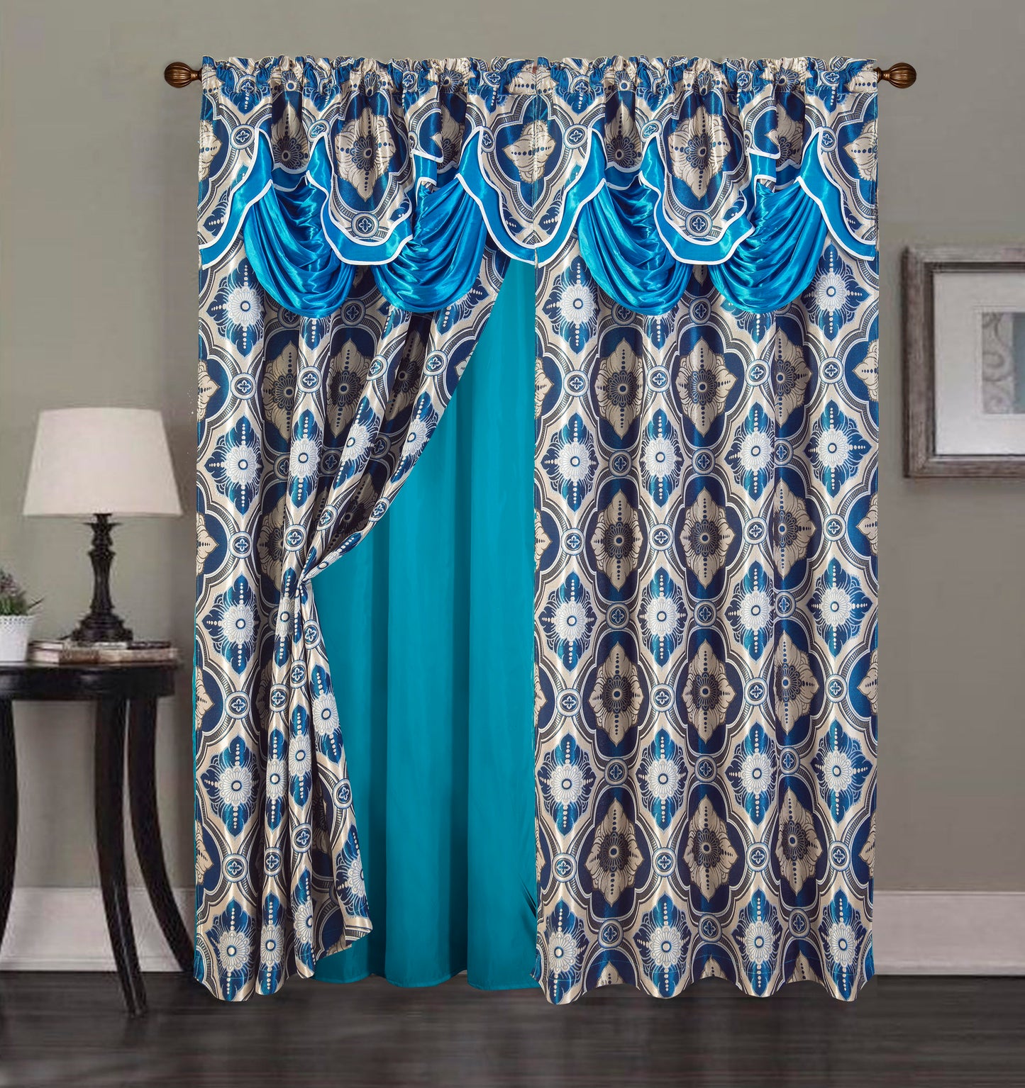 2PC CURTAIN SET W/ ATTACHED VALANCE & BACKING - Hailey