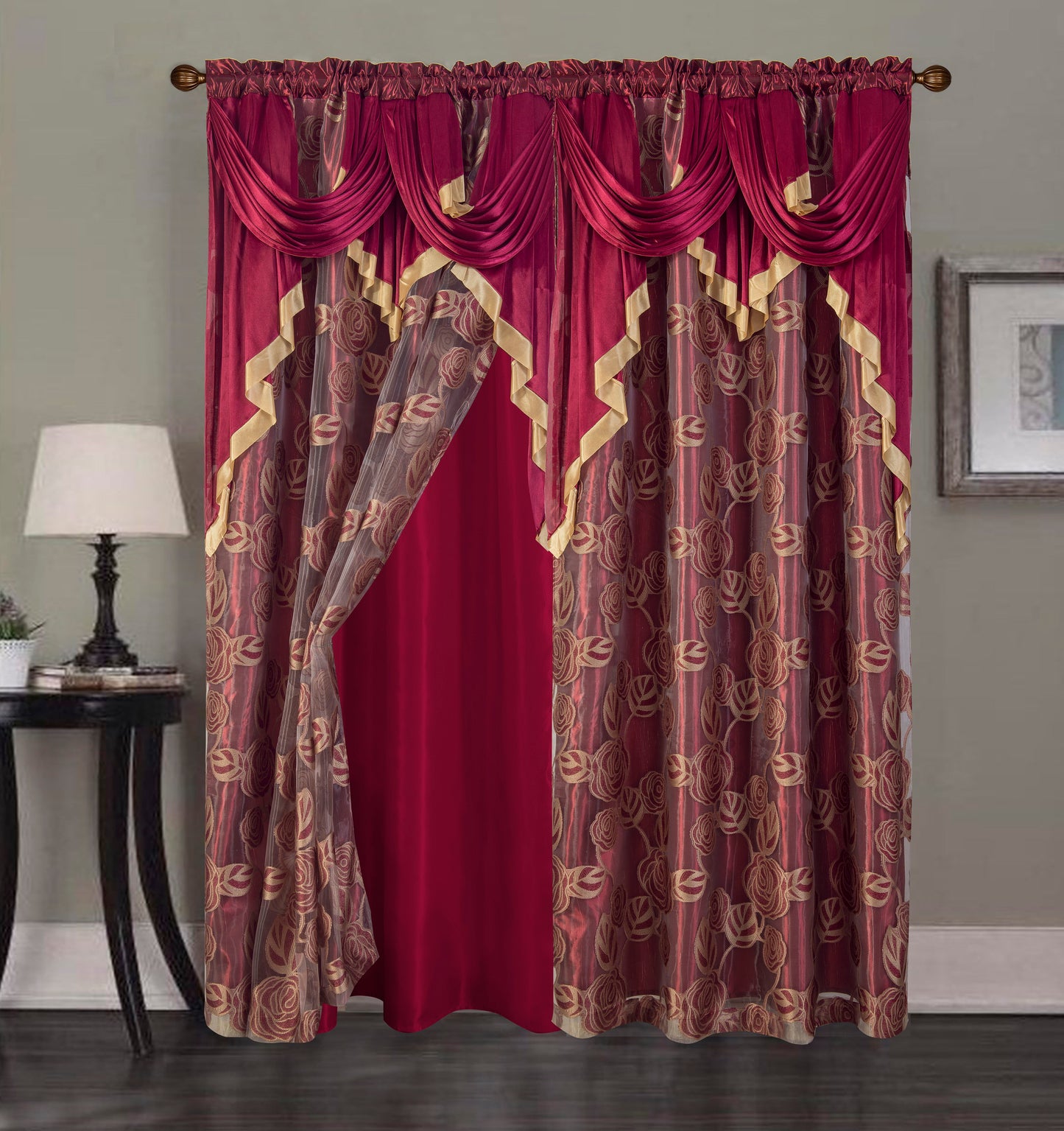 2PC CURTAIN SET W/ ATTACHED VALANCE & BACKING - Gill