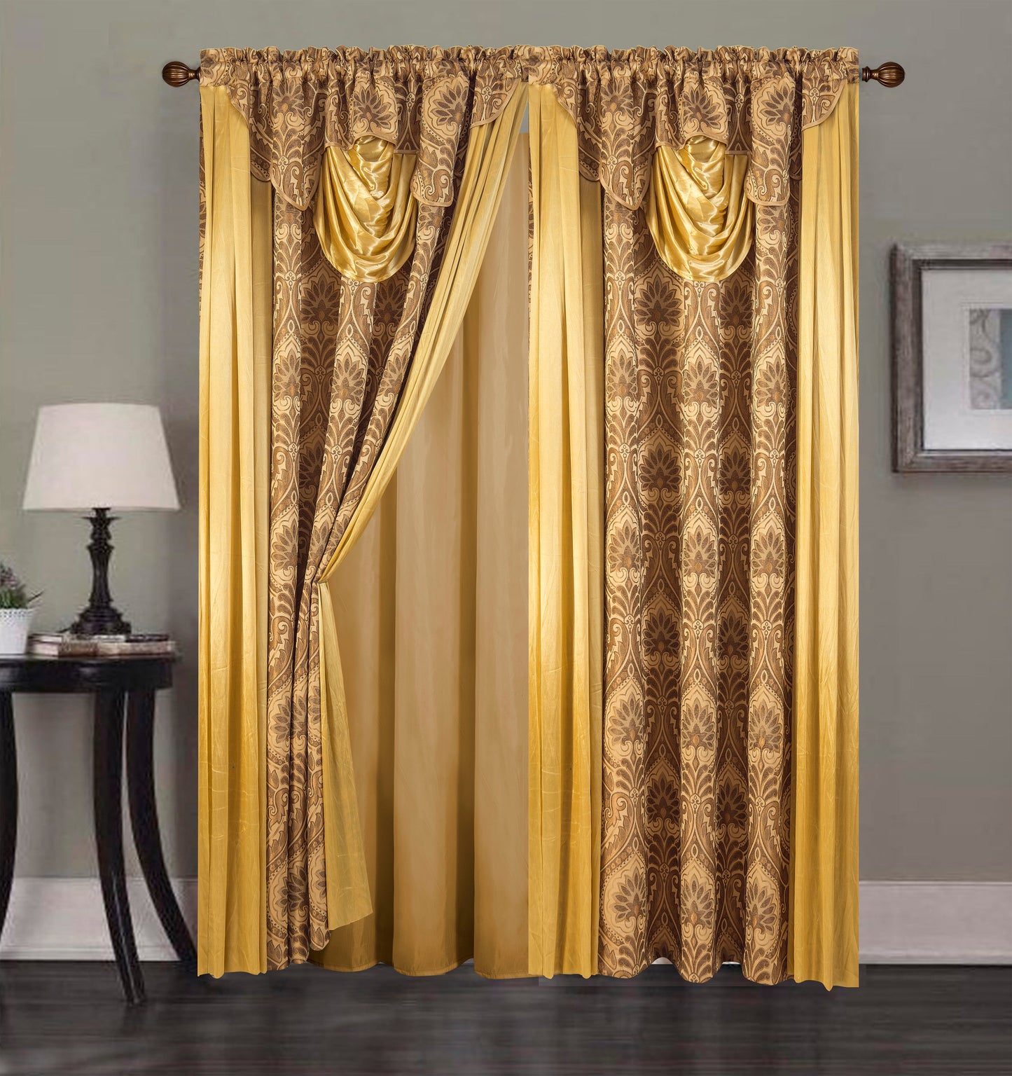 2PC CURTAIN SET W/ ATTACHED VALANCE & BACKING - Naomi