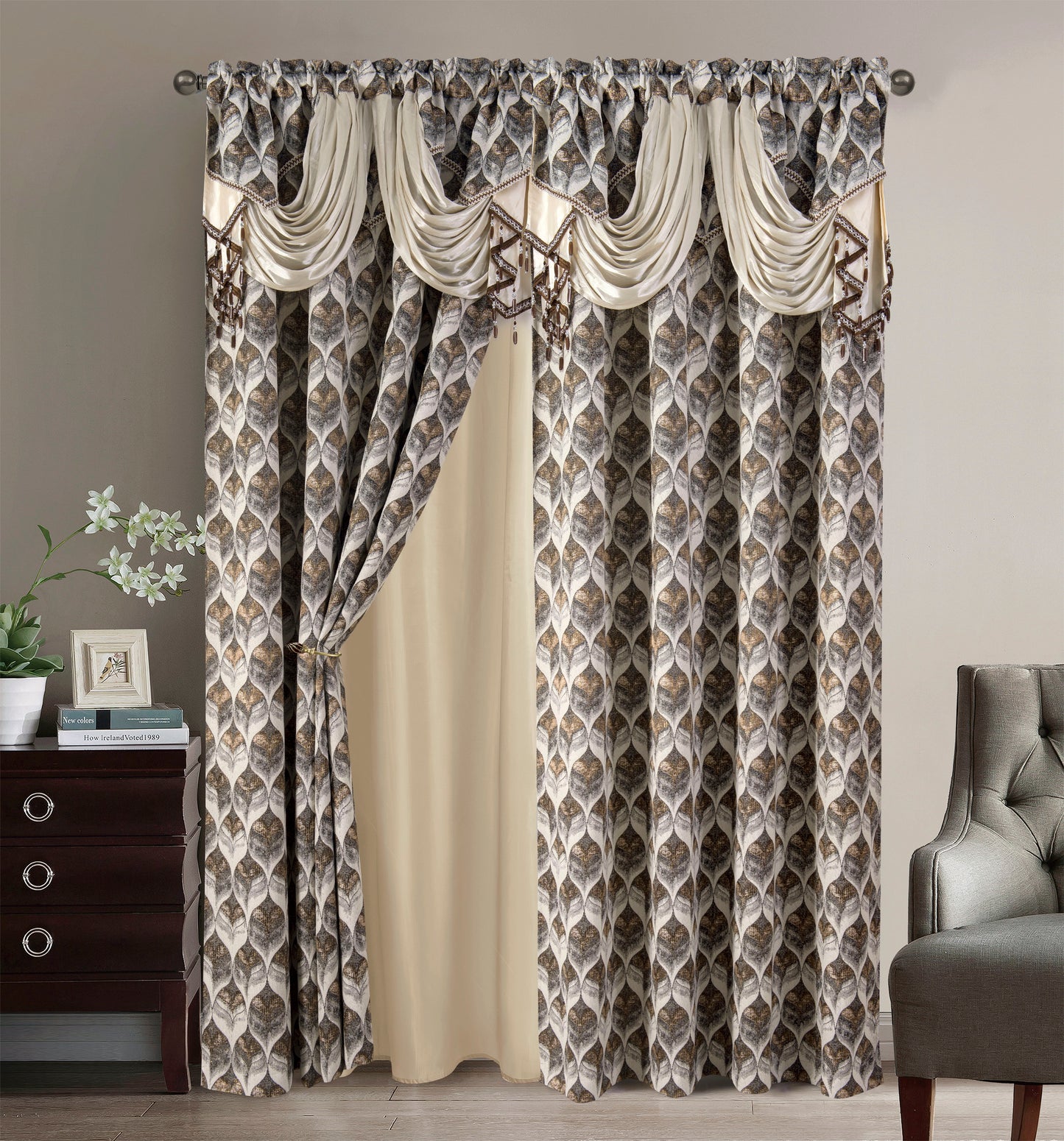 2PC CURTAIN SET W/ ATTACHED VALANCE & BACKING - Gloria