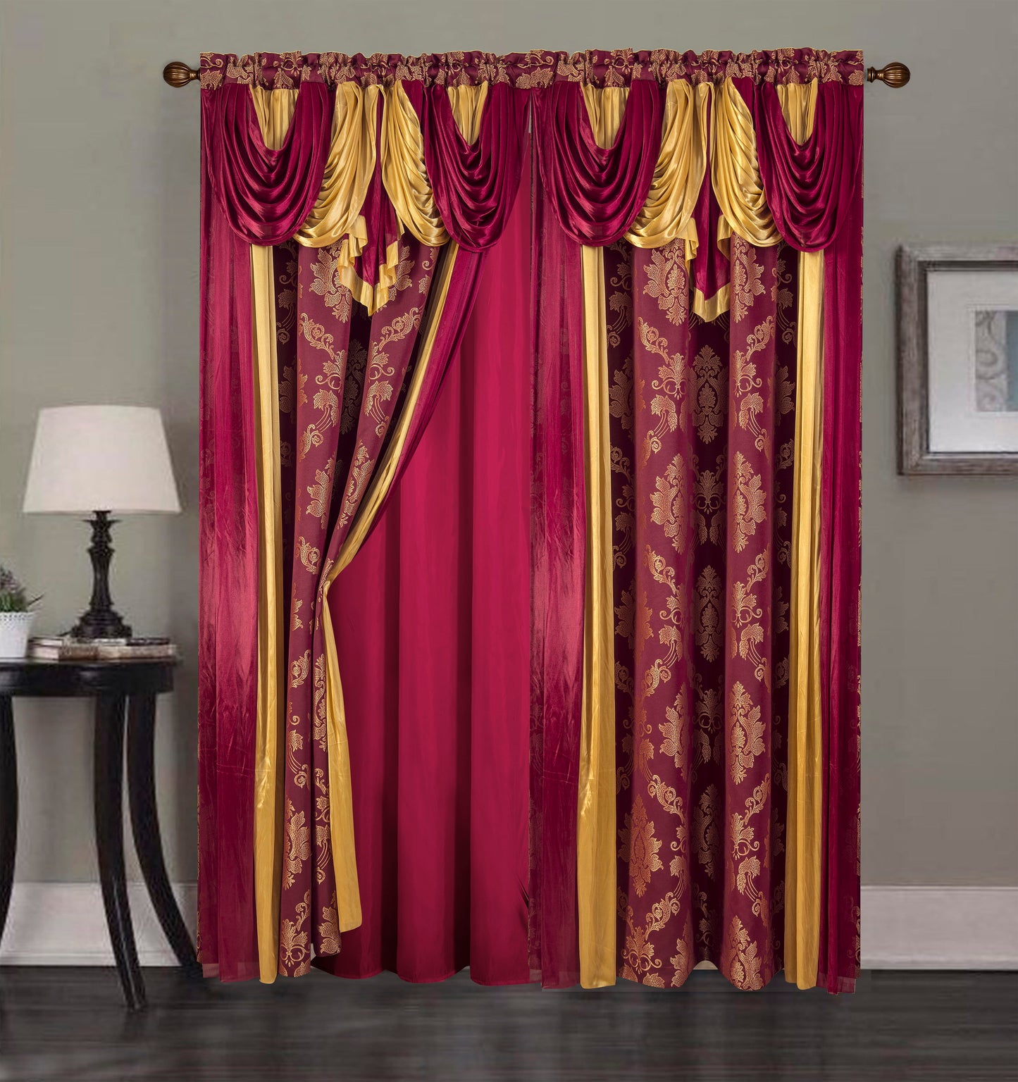 2PC CURTAIN SET W/ ATTACHED VALANCE & BACKING - Liliana