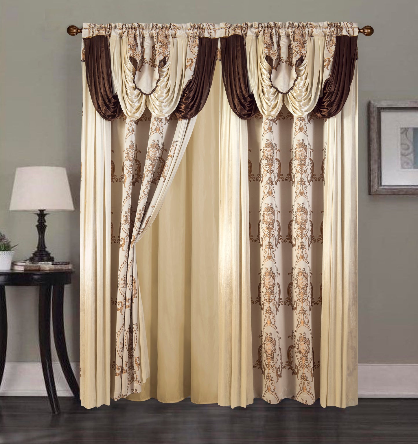 2PC CURTAIN SET W/ ATTACHED VALANCE & BACKING - Nevaeh
