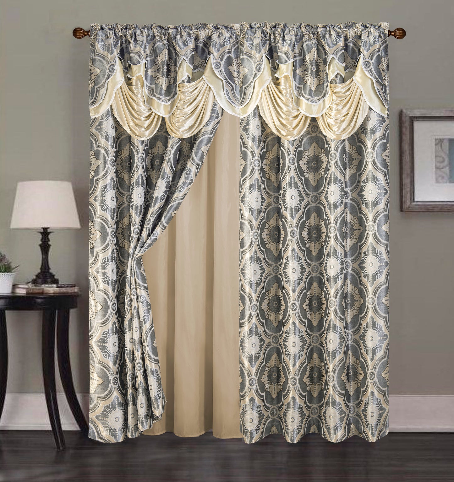 2PC CURTAIN SET W/ ATTACHED VALANCE & BACKING - Hailey